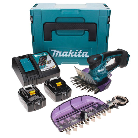 Cisaille à gazon sans fil Makita DUM 604 RGXJ 18 V avec lame de cisaille à herbe et arbustes + 2x batteries 6,0 Ah + chargeur + Makpac