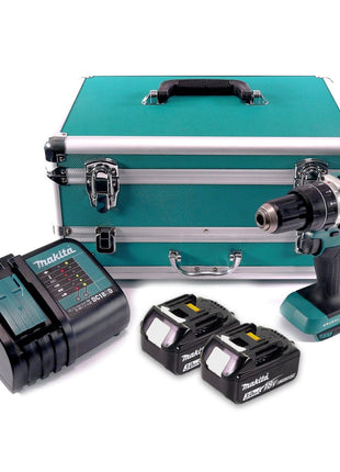 Makita DHP 484 SFTX perceuse à percussion sans fil 18 V 54 Nm sans balais + 2 batteries 3,0 Ah + chargeur + jeu de 70 forets + coffret en aluminium TX