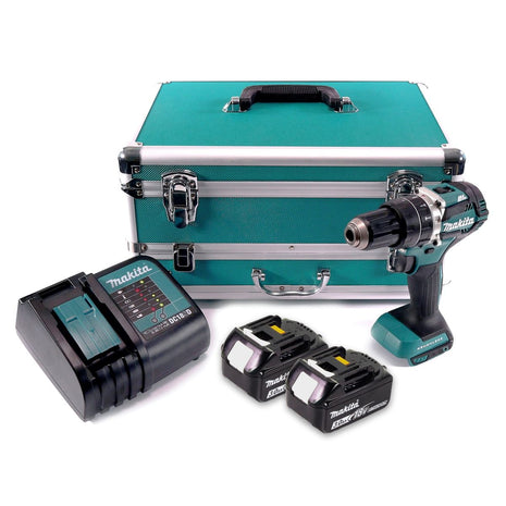 Makita DHP 484 SFTX perceuse à percussion sans fil 18 V 54 Nm sans balais + 2 batteries 3,0 Ah + chargeur + jeu de 70 forets + coffret en aluminium TX