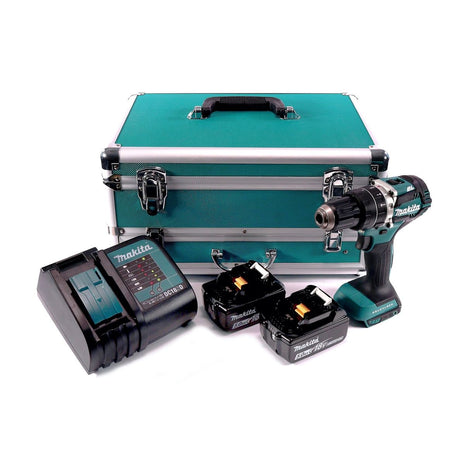 Makita DHP 484 STTX Perceuse visseuse à percussion sans fil 18 V 54 Nm Brushless + 2x Batteries 5,0 Ah + Chargeur + Coffret aluminium TX + Jeu d’embouts et de forets, 70 pcs.