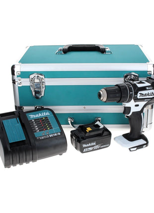 Makita DHP 482 SF1TX W perceuse à percussion sans fil 18 V 62 Nm blanc + 1 batterie 3,0 Ah + chargeur + jeu de 70 forets + coffret en aluminium TX