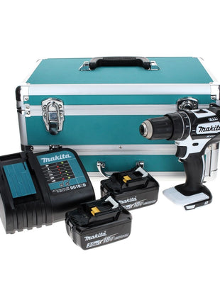 Makita DHP 482 SFTX W perceuse à percussion sans fil 18 V 62 Nm blanc + 2 batteries 3,0 Ah + chargeur + jeu de 70 forets + coffret en aluminium TX