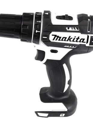 Makita DHP 482 SGTX W Taladro percutor inalámbrico 18 V 62 Nm blanco + 2x baterías 6,0 Ah + cargador + juego de brocas 70 piezas + maletín de aluminio TX