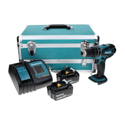 Makita DHP 456 SFTX perceuse à percussion sans fil 18 V 50 Nm + 2 batteries 3,0 Ah + chargeur + jeu de 70 forets + coffret en aluminium TX