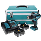 Makita DHP 485 SFTX perceuse à percussion sans fil 18 V 50 Nm sans balais + 2 batteries 3,0 Ah + chargeur + jeu de 70 forets + coffret en aluminium TX