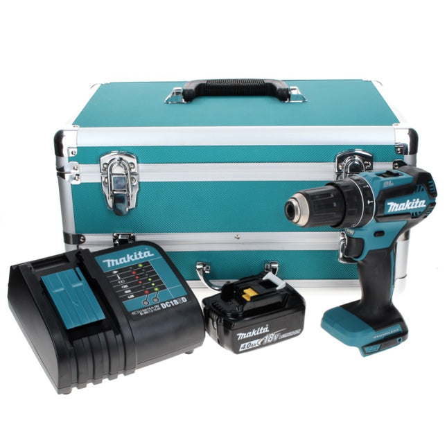 Makita DHP 485 SM1TX Perceuse à percussion sans fil 18 V 50 Nm Brushless + 1x Batterie 4,0 Ah + Chargeur + Coffret aluminium TX + Jeu d’embouts et de forets, 70 pcs.