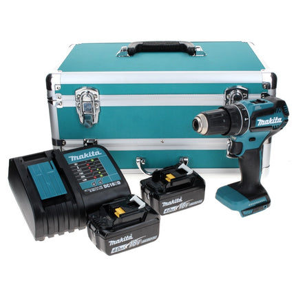 Makita DHP 485 SMTX Perceuse à percussion sans fil 18 V 50 Nm Brushless + 2x Batteries 4.0 Ah + Chargeur + 70 pcs. Jeu d’embouts et de forets + coffret aluminium TX