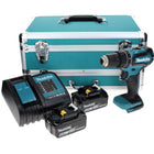 Makita DHP 485 SGTX Perceuse à percussion sans fil 18 V 50 Nm Brushless + 2x Batteries 6,0 Ah + Chargeur + Jeu de mèches 70 pièces + Coffret en aluminium TX