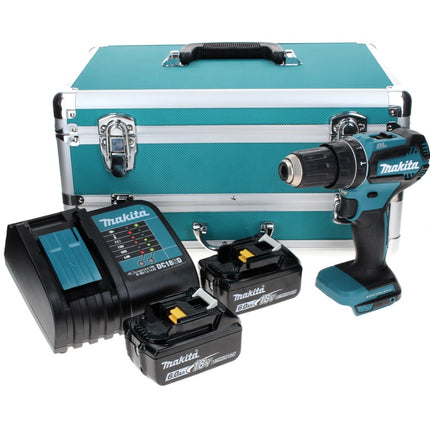 Makita DHP 485 SGTX Perceuse à percussion sans fil 18 V 50 Nm Brushless + 2x Batteries 6,0 Ah + Chargeur + Jeu de mèches 70 pièces + Coffret en aluminium TX