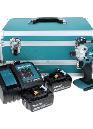 Makita DTD 156 SFTX Clé à chocs sans fil 18 V 155 Nm + 2 batteries 3,0 Ah + chargeur + jeu de 70 forets + mallette en aluminium TX