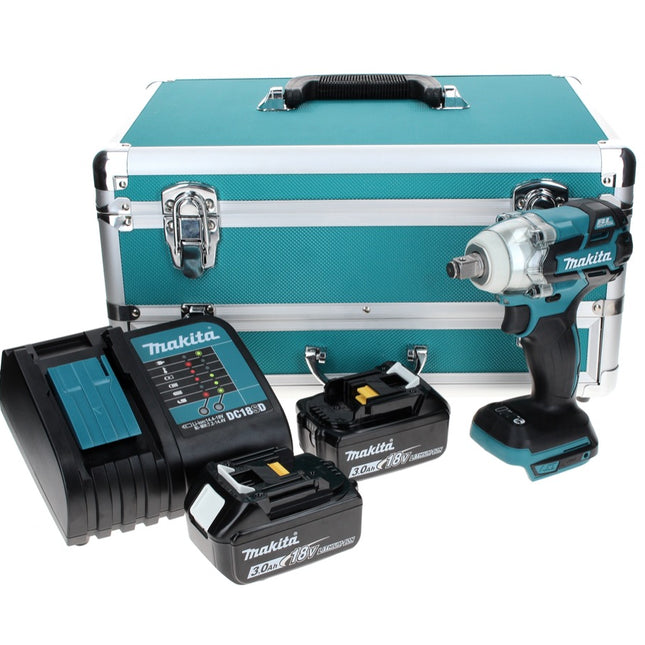 Makita DTW 285 SFTX Clé à chocs sans fil 18 V 280 Nm 1/2" sans balais + 2 batteries 3,0 Ah + chargeur + jeu de 70 forets + coffret en aluminium TX
