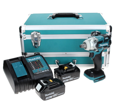 Makita DTW 285 SFTX llave de impacto a batería 18 V 280 Nm 1/2" sin escobillas + 2x baterías 3,0 Ah + cargador + juego de brocas de 70 piezas + maletín de aluminio TX