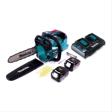 Makita DUC 256 PF Tronçonneuse à chaîne sans fil 36 V ( 2x 18 V ) Brushless 25 cm + 2x batterie 3,0 Ah + double chargeur