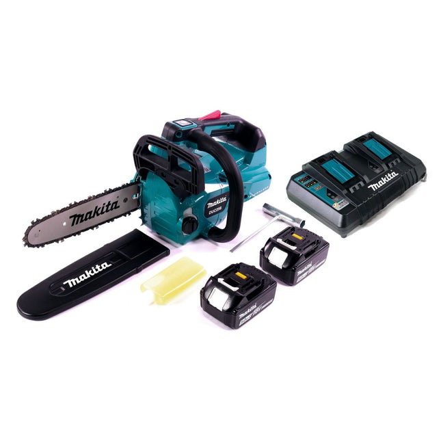 Makita DUC 256 PT Tronçonneuse à chaîne sans fil 36 V ( 2x 18 V ) Brushless 25 cm + 2x batterie 5,0 Ah + double chargeur