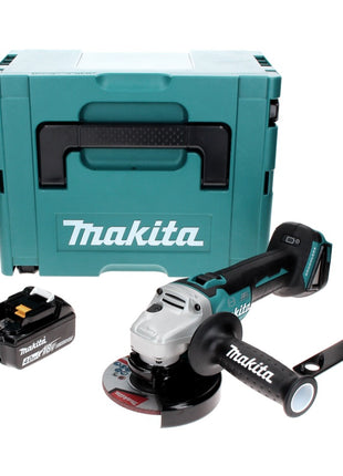 Amoladora angular a batería Makita DGA 506 M1J 18 V 125 mm sin escobillas + 1x batería 4,0 Ah + Makpac - sin cargador