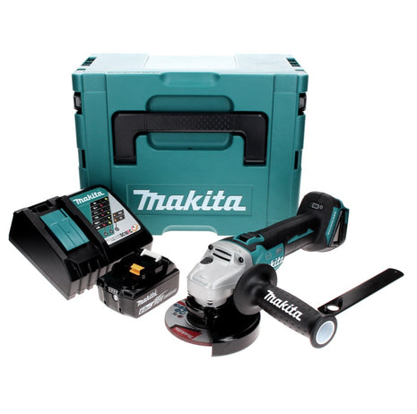 Amoladora angular a batería Makita DGA 506 RG1J 18 V 125 mm sin escobillas + 1x batería 6,0 Ah + cargador + Makpac