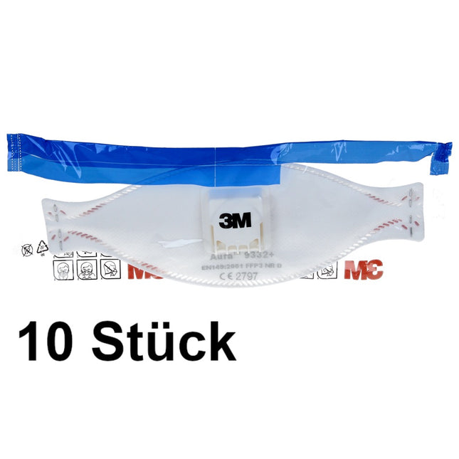 3M FFP3 Aura 9332+ Masque respiratoire avec valve - 10 pièces EN149: 2001 FFP3 NR D