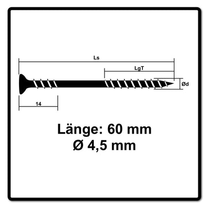 SPAX Vis pour façade 4,5 x 60mm - Acier inoxydable A2 - Filetage de fixation - Tête fraisée bombée - T-STAR Plus - Torx T20 - CUT 100 pcs. (25470004506022
