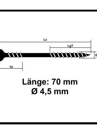 SPAX Vis pour façade 4,5x70mm -  Filetage de fixation - Tête fraisée bombée - T-STAR Plus Torx T20 - CUT -  Acier inoxydable A2 100pcs. (25470004507022 )