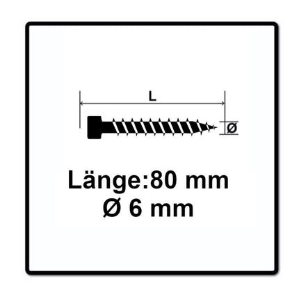 SPAX IN.FORCE Vis 6,0 x 80mm -  Filetage complet - Tête cylindrique - Torx T-STAR Plus T30 -  WIROX - Pointe de perçage 4CUT -200 pcs. (1211010600805)