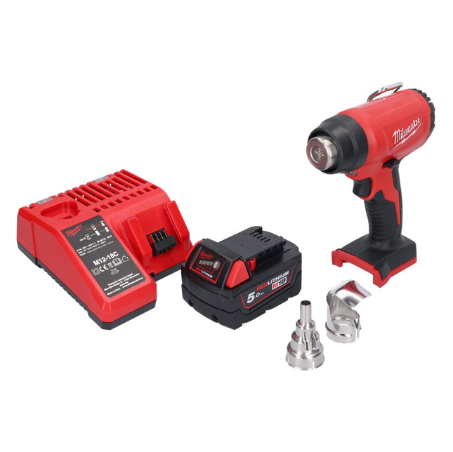 Milwaukee M18 BHG-501 Pistolet à air chaud sans fil 18 V 470 °C + 1x batterie 5,0 Ah + chargeur