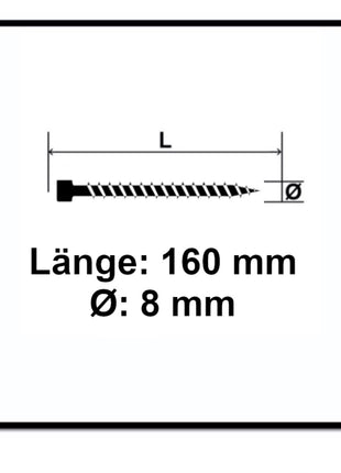 SPAX IN.FORCE Vis 8,0 x 160mm - Filetage complet - Tête cylindrique - Torx T-STAR Plus T40 - WIROX - Pointe de perçage CUT - 50 pcs. (1221010801605)