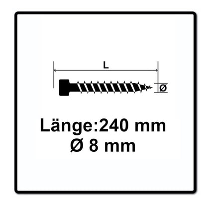 SPAX IN.FORCE Vis 8,0 x 240mm Torx - T-STAR Plus T40 - Filetage complet - Tête cylindrique - WIROX - Pointe de perçage CUT 50 pcs. (1221010802405)
