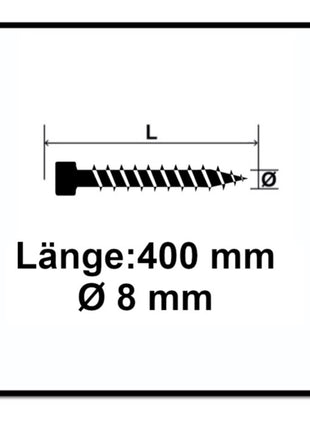 SPAX IN.FORCE Vis 8,0 x 400mm Torx T-STAR Plus T40 - Filetage complet - Tête cylindrique - WIROX - Pointe de perçage CUT 50 pcs. (1221010804005)