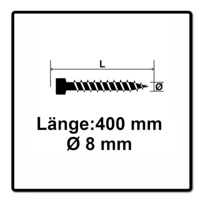 SPAX IN.FORCE Vis 8,0 x 400mm Torx T-STAR Plus T40 - Filetage complet - Tête cylindrique - WIROX - Pointe de perçage CUT 50 pcs. (1221010804005)