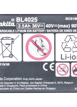 Makita BL 4025 Set de batteries 40 V 2,5 Ah XGT Li-Ion Indice de protection IP64 avec affichage LED (3x 191B36-3)