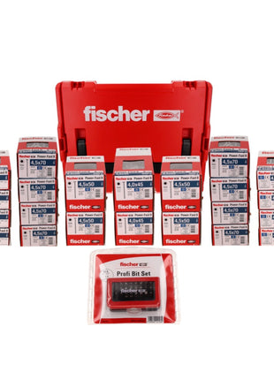 Fischer L-Boxx 238 Power Fast II Juego de tornillos para aglomerado de 3401 piezas (558740) + cabeza avellanada L-Boxx con Torx rosca completa/rosca parcial galvanizado, pasivado azul