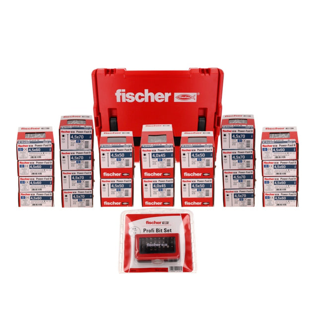 Fischer L-Boxx 238 Power Fast II Caisse à outils pour panneaux d'aggloméré, 3401 pcs. + L-Boxx tête fraisée avec Torx filetage complet / partiel zingué, bleu passivé ( 558740 )