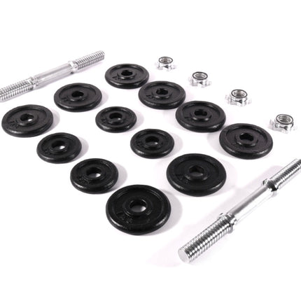 Ensemble d'haltères (YLDS 12) - 2x Barre d'haltères + 4x Poids de 0,5 kg + 8x Poids de 1,0 kg + Serrure en étoile