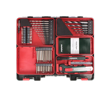 Metabo PowerMaxx BS Basic Set Perceuse visseuse 34 Nm 10,8 V + 2x Batteries 2,0 Ah + Chargeur + Coffret + Jeu de forets, 64 pcs. ( 600080880 )