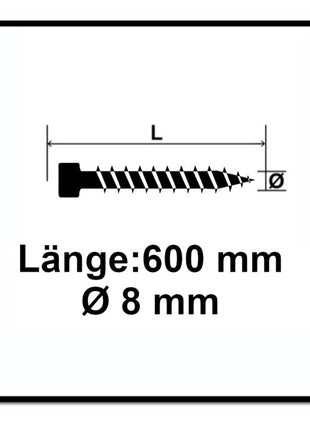 SPAX IN.FORCE Vis 8,0 x 600mm Torx T-STAR Plus T40 - Filetage complet - Tête cylindrique - WIROX - Pointe de perçage CUT 50 pcs. (2x 1221010806005)