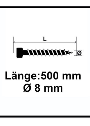 SPAX IN.FORCE Vis 8,0 x 500mm Torx T-STAR Plus T40 - Filetage complet - Tête cylindrique - WIROX - Pointe de perçage CUT 50 pcs. (2x 1221010805005)