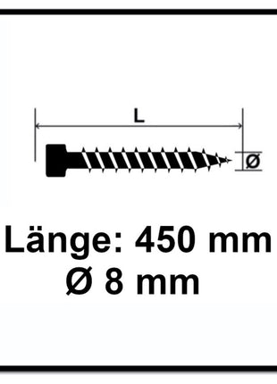 SPAX IN.FORCE Vis 8,0 x 450mm Torx T-STAR Plus T40 - Filetage complet - Tête cylindrique - WIROX - Pointe de perçage CUT 100 pcs. (2x 1221010804505)