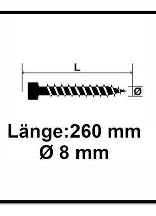 SPAX IN.FORCE Vis 8,0 x 260mm - Torx T-STAR Plus T40 - Filetage complet - Tête cylindrique - WIROX - Pointe de perçage CUT 100 pcs. (2x 1221010802605)