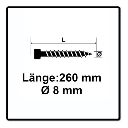 SPAX IN.FORCE vis 8,0 x 260mm Torx - T-STAR Plus T40 - Filetage complet - Tête cylindrique - WIROX -Pointe de perçage CUT 250 pcs. (5x 1221010802605)