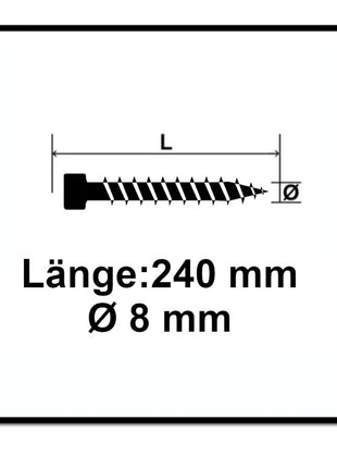 SPAX IN.FORCE Vis 8,0 x 240 mm, 250 pcs. Torx T-STAR Plus T40, Tête cylindrique, Filetage total, WIROX, CUT, Pointe de perçage (5x 1221010802405)