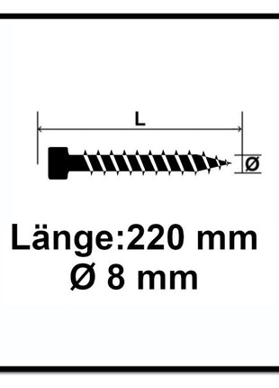 SPAX IN.FORCE vis 8,0 x 220mm - Torx T-STAR Plus T40 - Filetage complet - Tête cylindrique - WIROX - Pointe de perçage CUT 100 pcs. (2x 1221010802205)