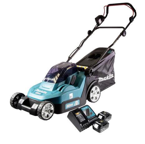 Cortacésped a batería Makita DLM 432 RF2 36 V (2x 18 V) 43 cm sin escobillas + 2x batería 3,0 Ah + cargador