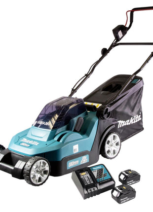 Makita DLM 432 RT2 Tondeuse à gazon sans fil 36 V (2x 18 V) 43 cm brushless + 2x Batteries 5.0 Ah + Chargeur