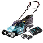 Makita DLM 382 PT2 Tondeuse à gazon sans fil 36 V ( 2x 18 V ) 38 cm 40 l + 2x Batteries 5,0 Ah + Chargeur double