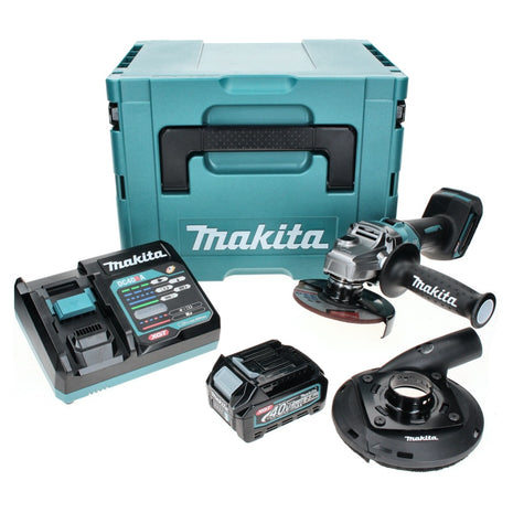 Amoladora angular a batería Makita GA 005 GD101 40 V máx. 125 mm sin escobillas XGT + 1x batería 2,5 Ah + cargador + campana de aspiración + Makpac