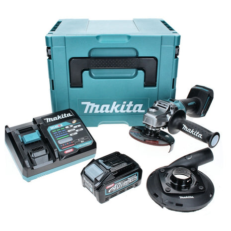 Meuleuse d'angle sur batterie Makita GA 005 GM101 40 V max. 125 mm Brushless XGT + 1x batterie 4,0 Ah + chargeur + hotte d'aspiration + Makpac