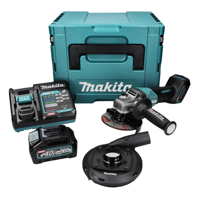 Meuleuse d'angle sur batterie Makita GA 013 GM101 40 V max. 125 mm sans balais XGT + 1x batterie 4,0 Ah + chargeur + hotte d'aspiration + Makpac