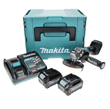 Makita GA 008 GD201 Meuleuse d'angle sans fil 40 V maxi 125 mm brushless XGT + 2x Batteries 2,5 Ah + Chargeur + Makpac