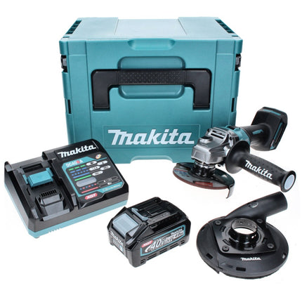 Meuleuse d'angle sur batterie Makita GA 008 GM101 40 V max. 125 mm sans balais XGT + 1x batterie 4,0 Ah + chargeur + hotte d'aspiration + Makpac