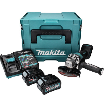 Makita GA 016 GD201 Meuleuse d'angle sans fil 40 V maxi 125 mm brushless XGT + 2x Batteries 2,5 Ah + Chargeur + Makpac